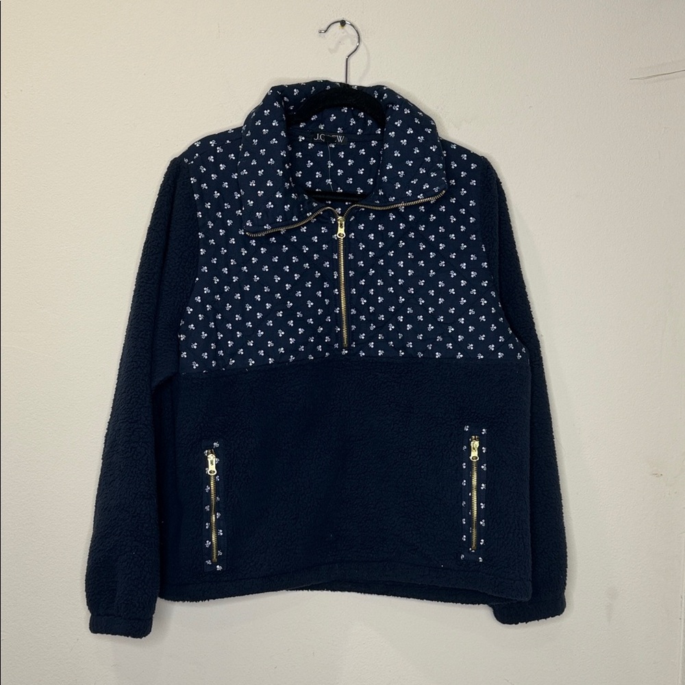 J.Crew Quilted Sherpa Fleece half-zip Pullover Sweater Women's Large